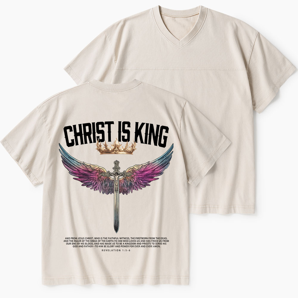 Christ Is King Christian Washed V-Neck T-Shirt-Teevibe