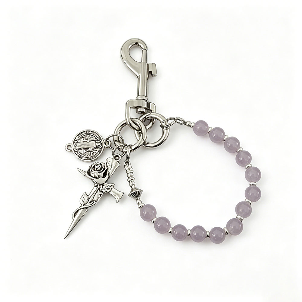 Christian Imitation Jade Resin Bead Rose Cross Waist Pendant-Teevibe