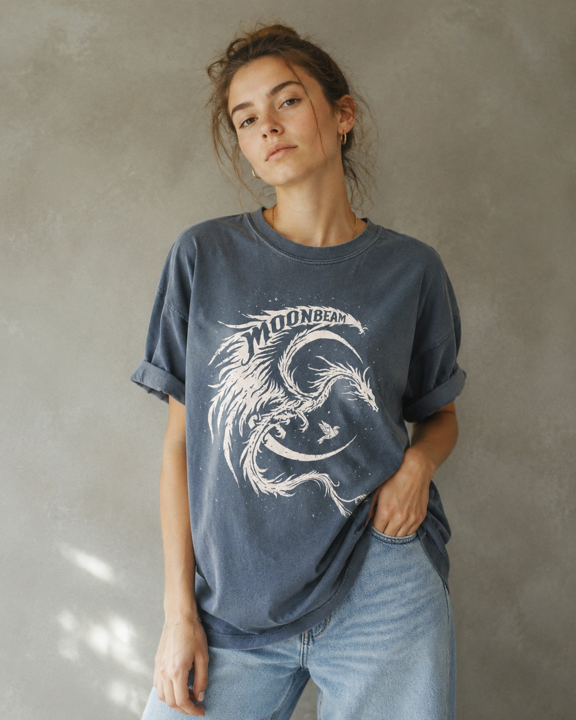 Vintage Dragon Moon Graphic T-Shirt
