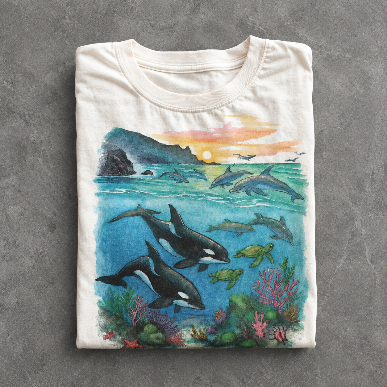 Ocean Wildlife Watercolor T-Shirt – Vintage Marine Life Graphic Tee