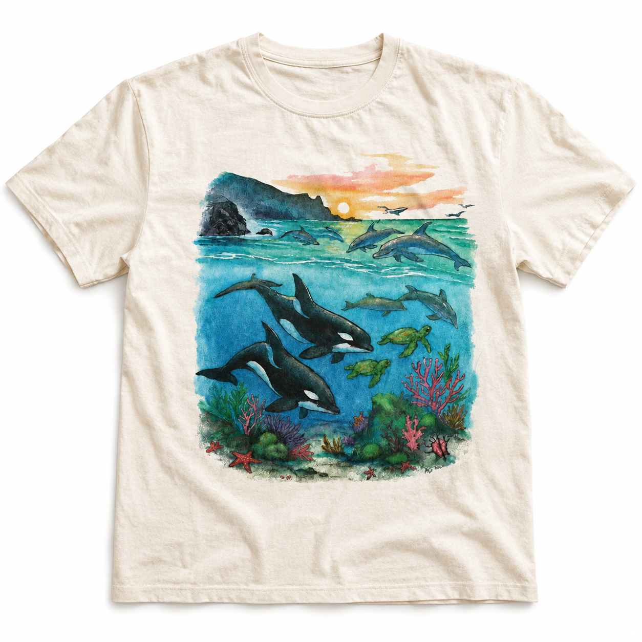 Ocean Wildlife Watercolor T-Shirt – Vintage Marine Life Graphic Tee