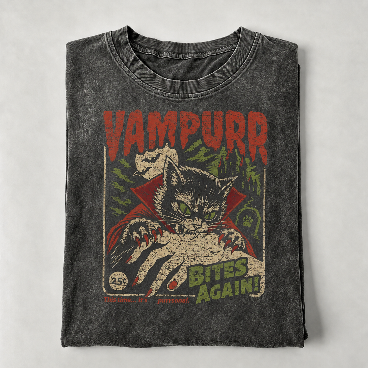 Vampurr Bites Again Vintage Washed Cat T-Shirt