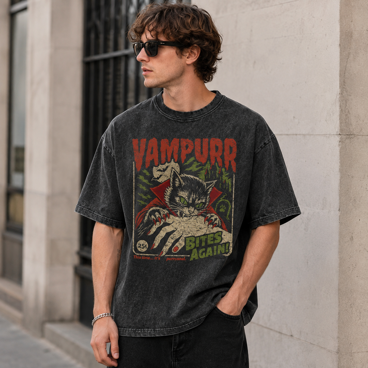 Vampurr Bites Again Vintage Washed Cat T-Shirt
