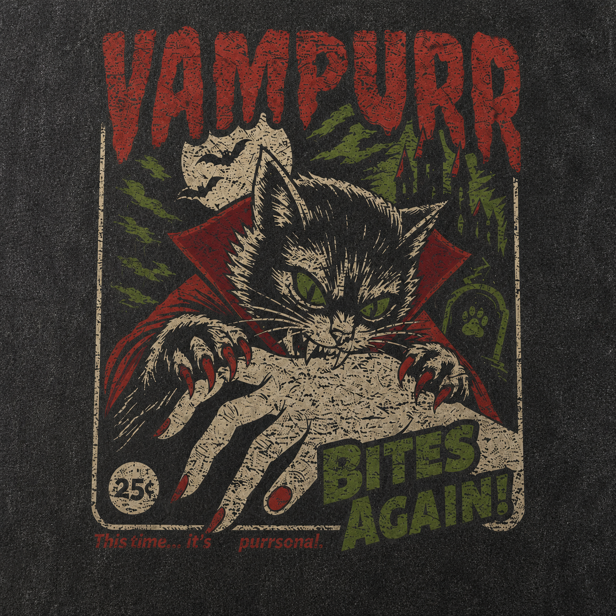 Vampurr Bites Again Vintage Washed Cat T-Shirt