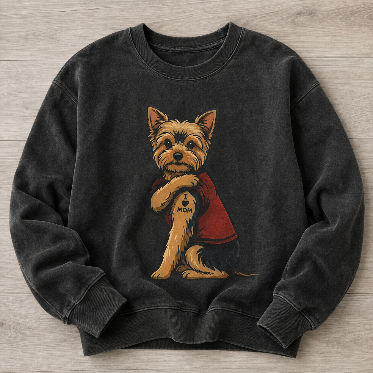I Love Mom Yorkie Vintage Washed Sweatshirt