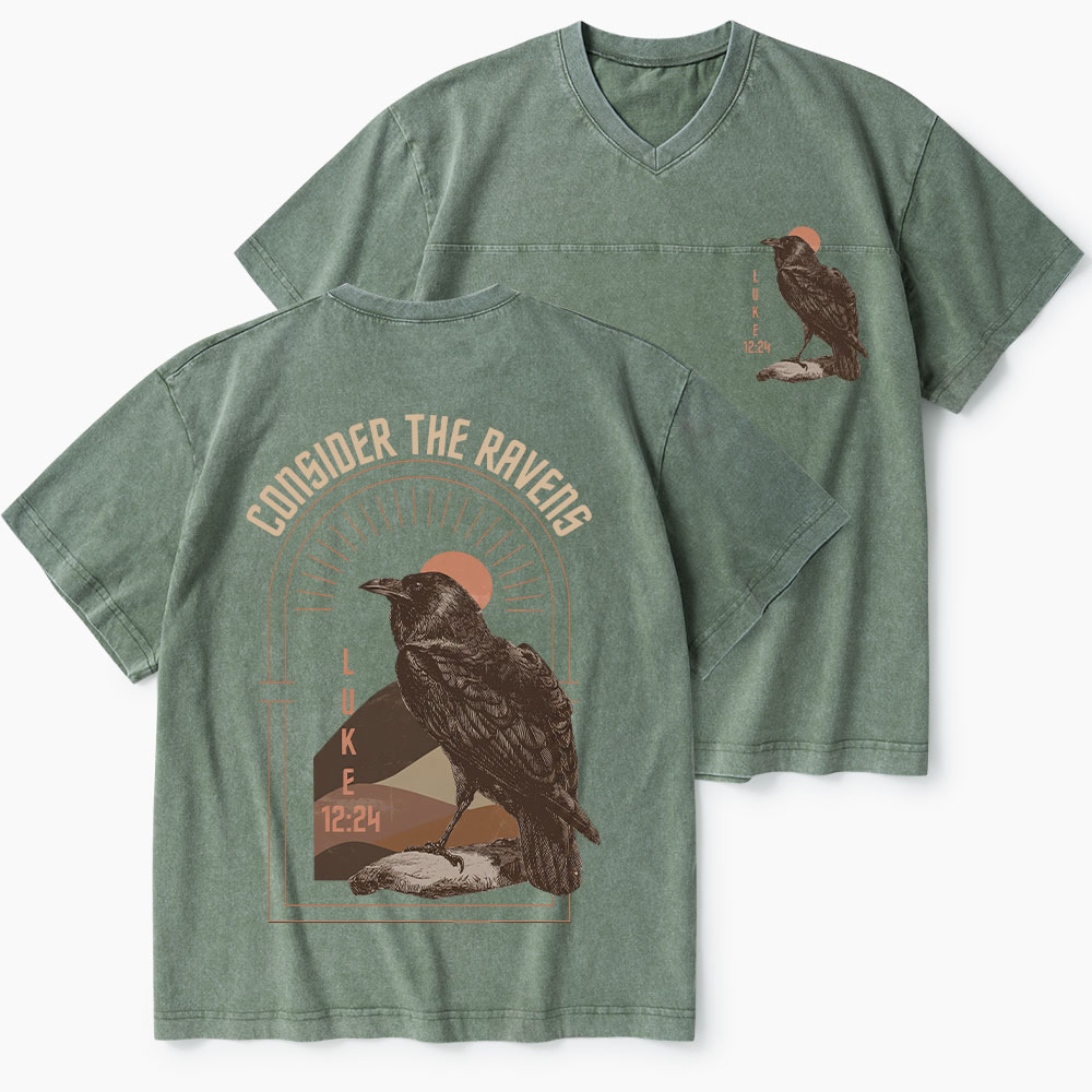 Consider The Ravens Christian Washed V-Neck T-Shirt-Teevibe