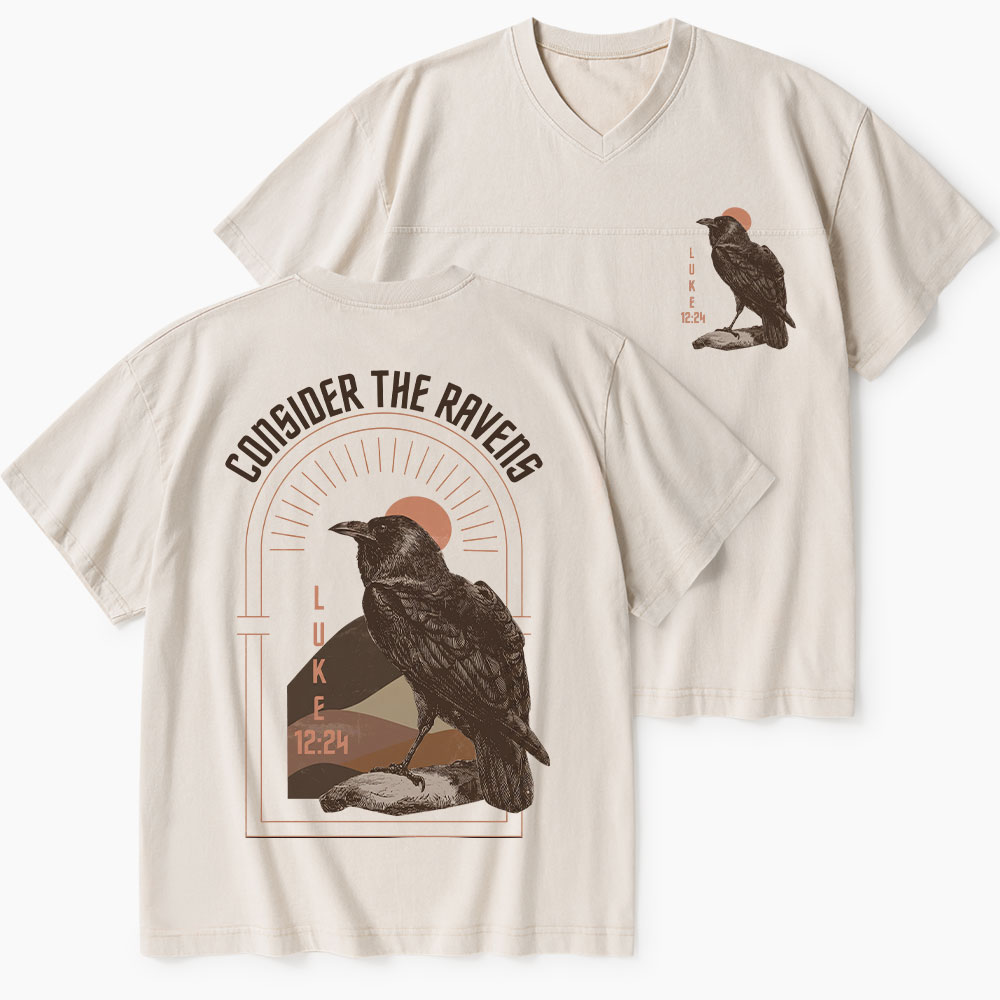 Consider The Ravens Christian Washed V-Neck T-Shirt-Teevibe