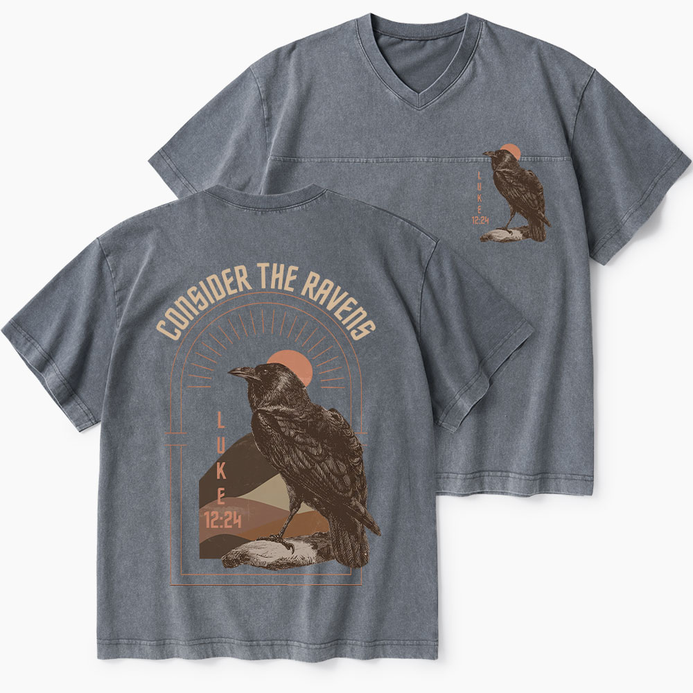 Consider The Ravens Christian Washed V-Neck T-Shirt-Teevibe