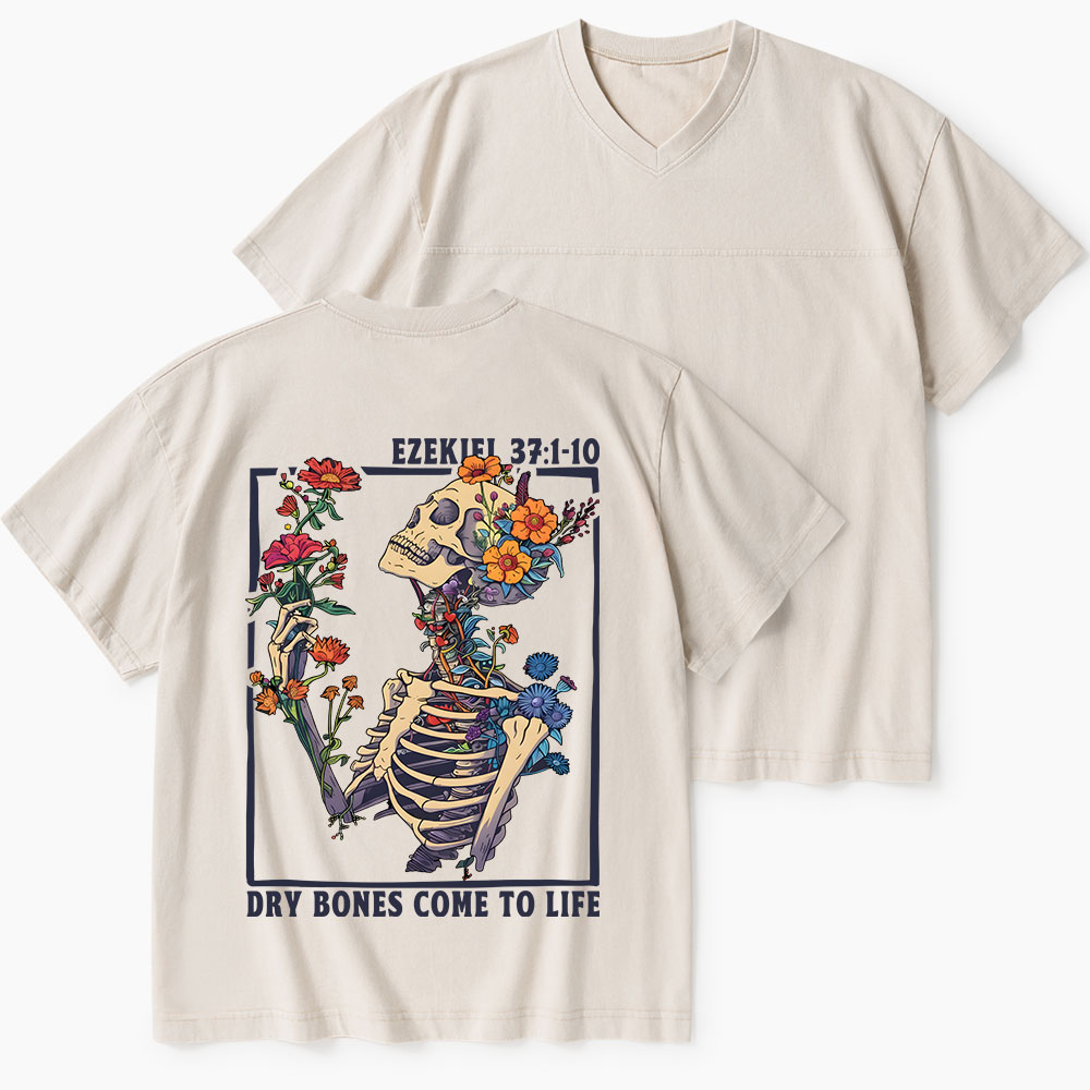 Dry Bones Come To Life Christian Washed V-Neck T-Shirt-Teevibe