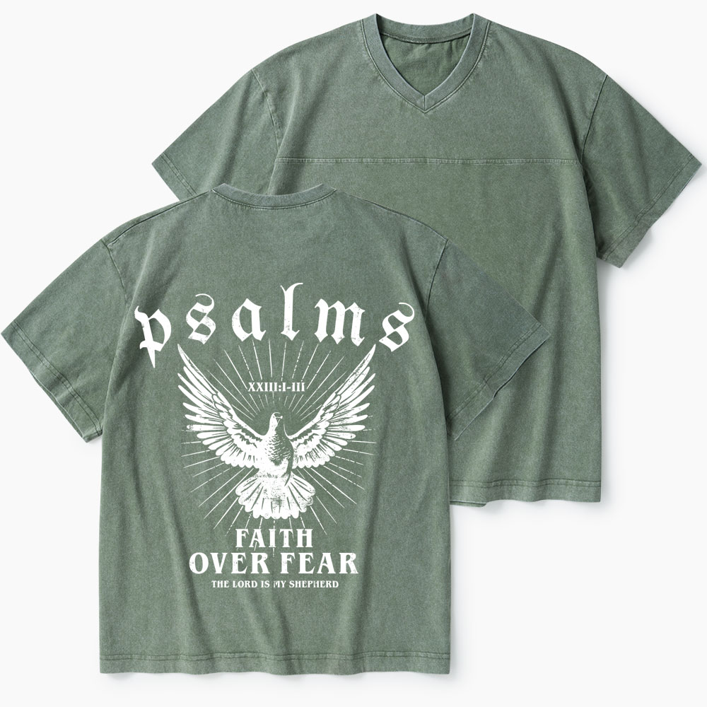 Faith Over Fear Christian Washed V-Neck T-Shirt-Teevibe