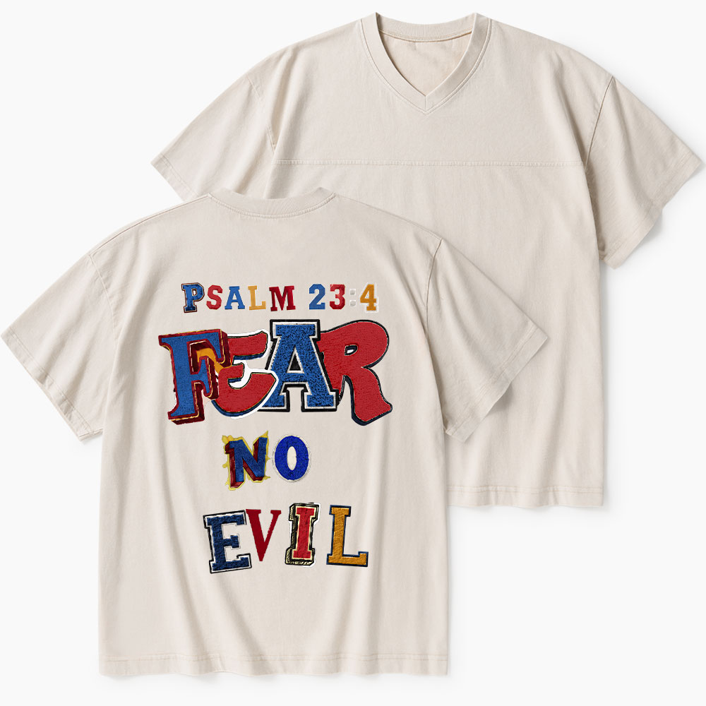 Fear No Evil Christian Washed V-Neck T-Shirt-Teevibe