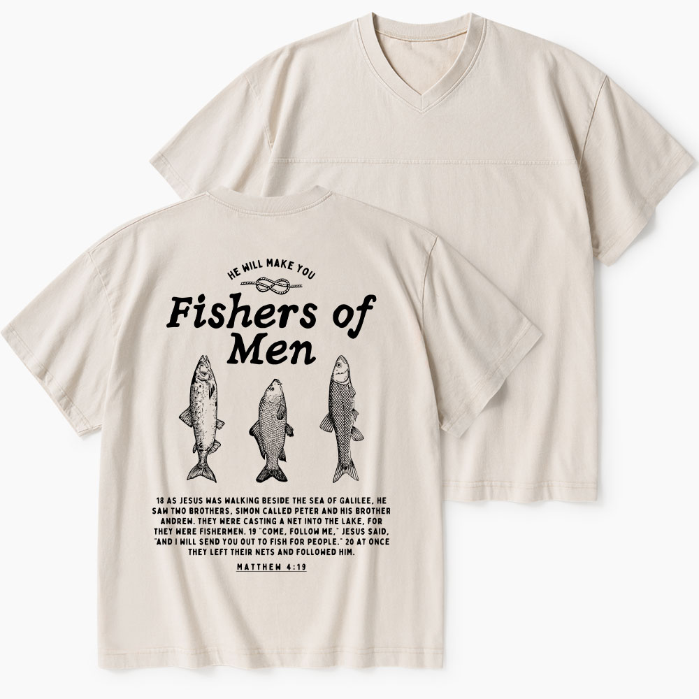 Fishers Of Man Christian Washed V-Neck T-Shirt-Teevibe