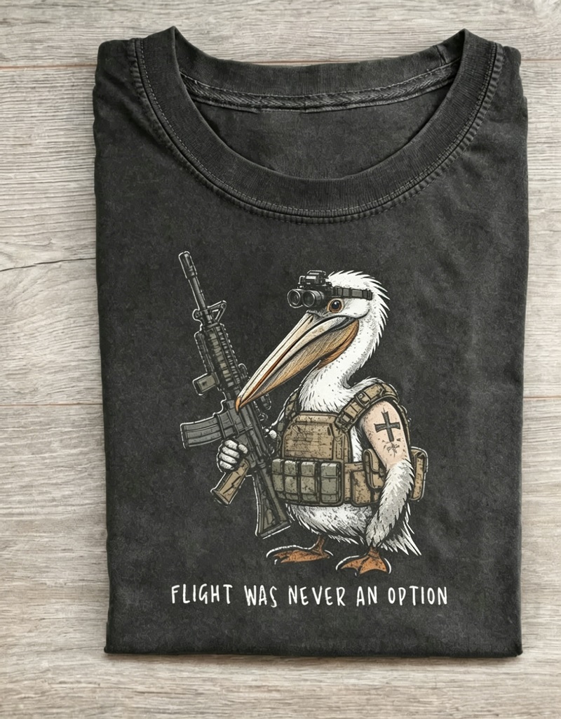 Flight Was Never An Option Tactical Pelican Vintage Wash Graphic T-Shirt-Teevibe