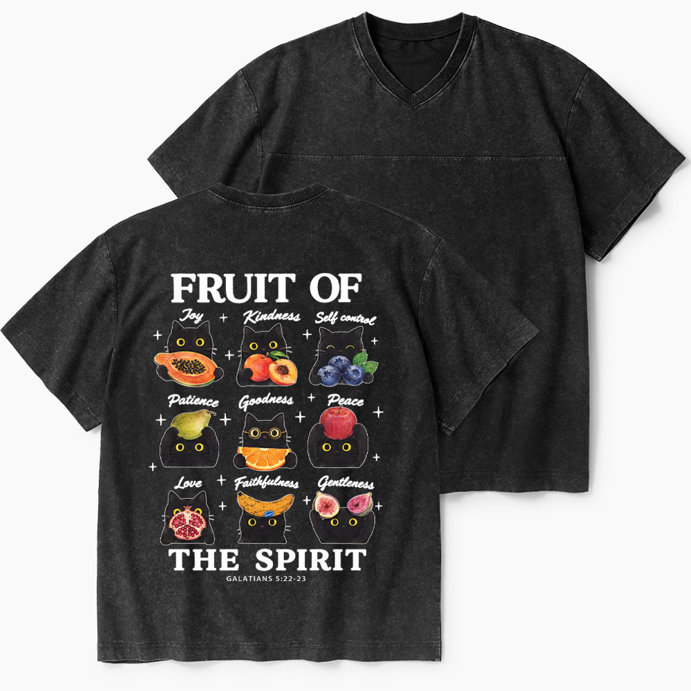 Fruit Of The Spirit Christian Washed V-Neck T-Shirt-Teevibe