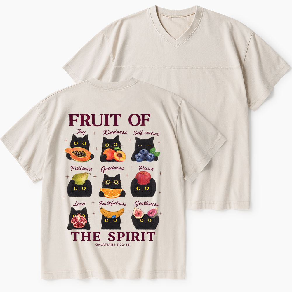 Fruit Of The Spirit Christian Washed V-Neck T-Shirt-Teevibe