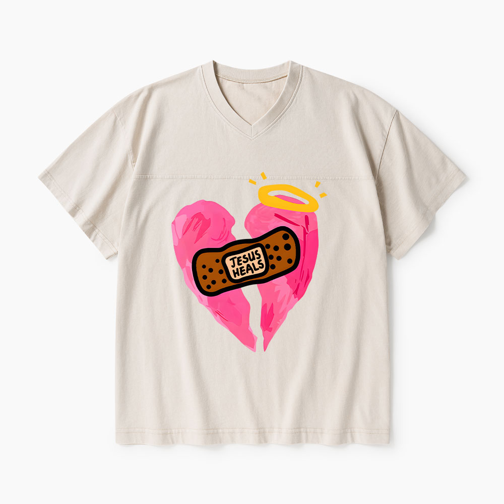 Jesus Heals Christian Washed V-Neck T-Shirt-Teevibe