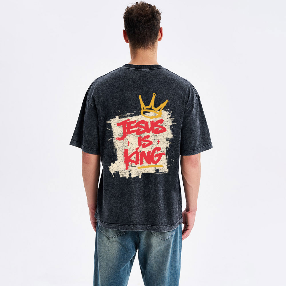 Jesus Is King Christian Washed T-Shirt-Teevibe