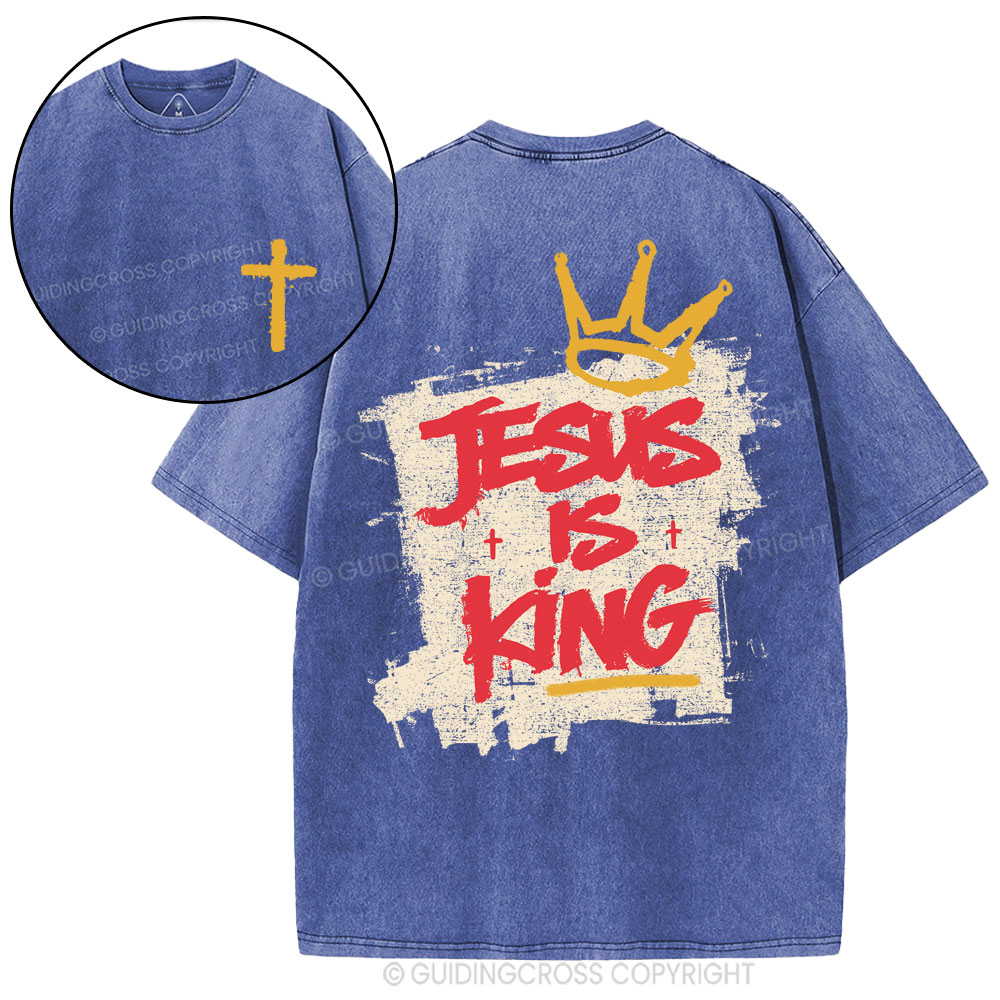 Jesus Is King Christian Washed T-Shirt-Teevibe