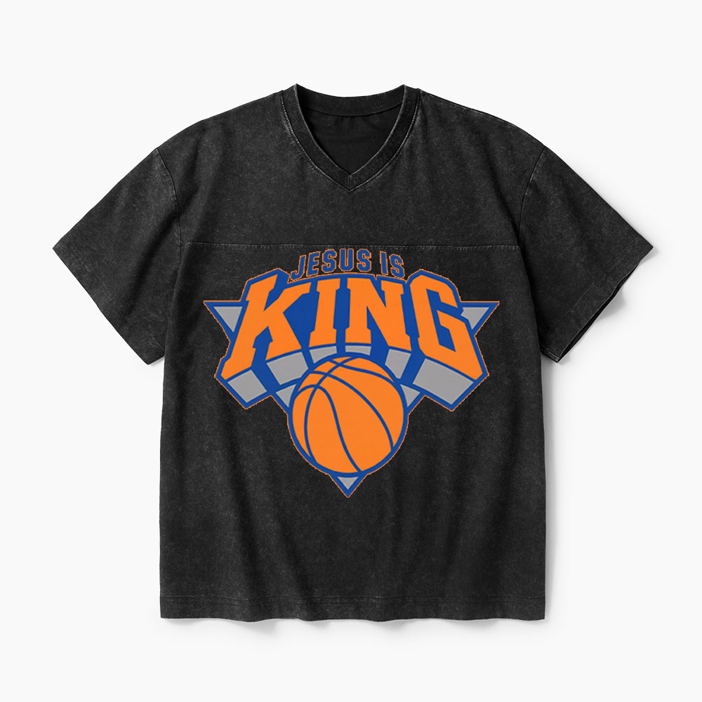Jesus Is King Christian Washed V-Neck T-Shirt-Teevibe