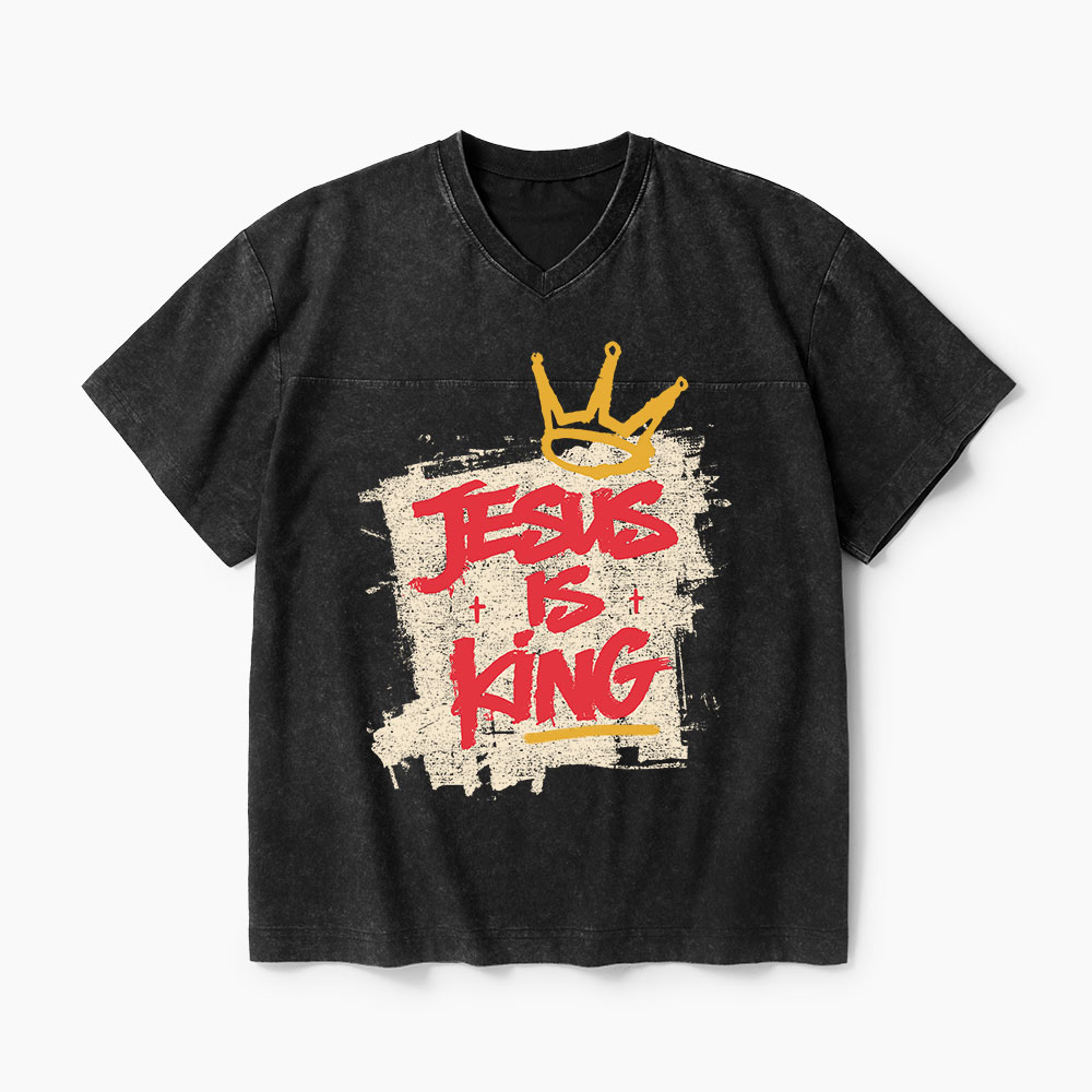 Jesus Is King Christian Washed V-Neck T-Shirt-Teevibe