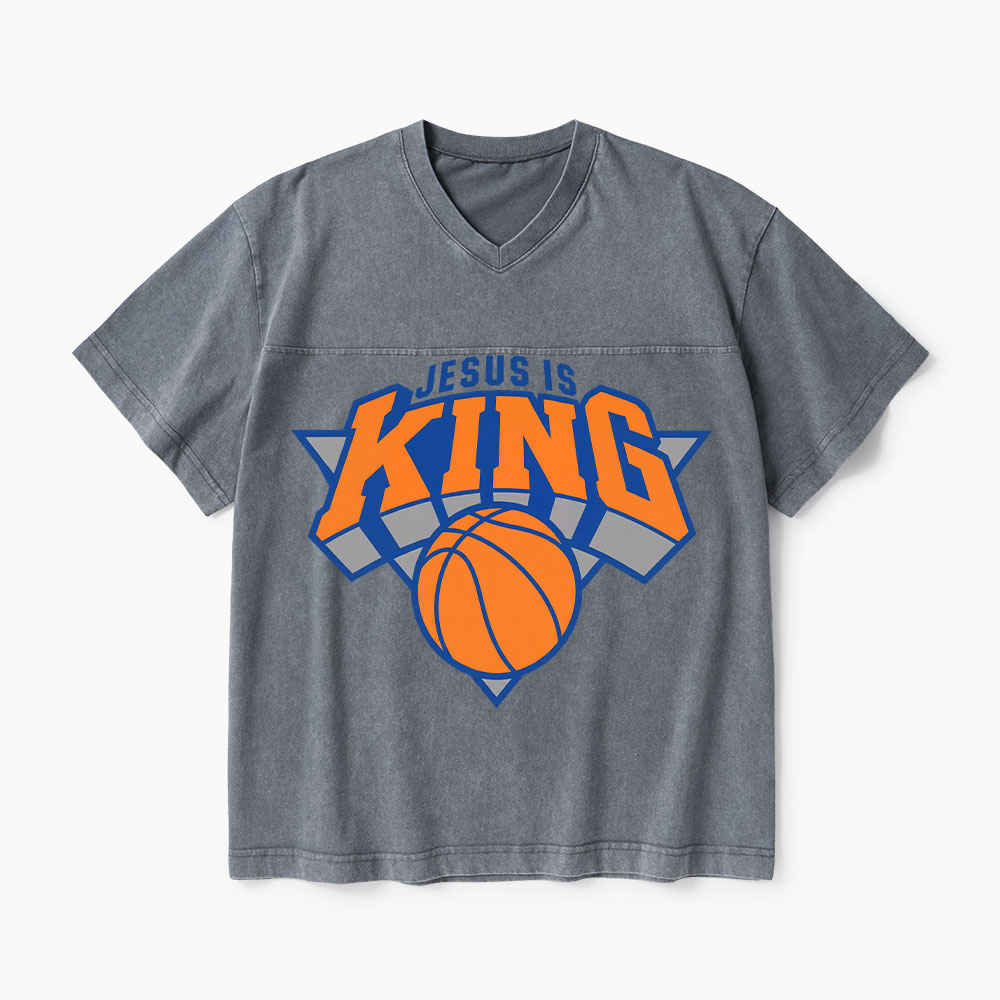 Jesus Is King Christian Washed V-Neck T-Shirt-Teevibe