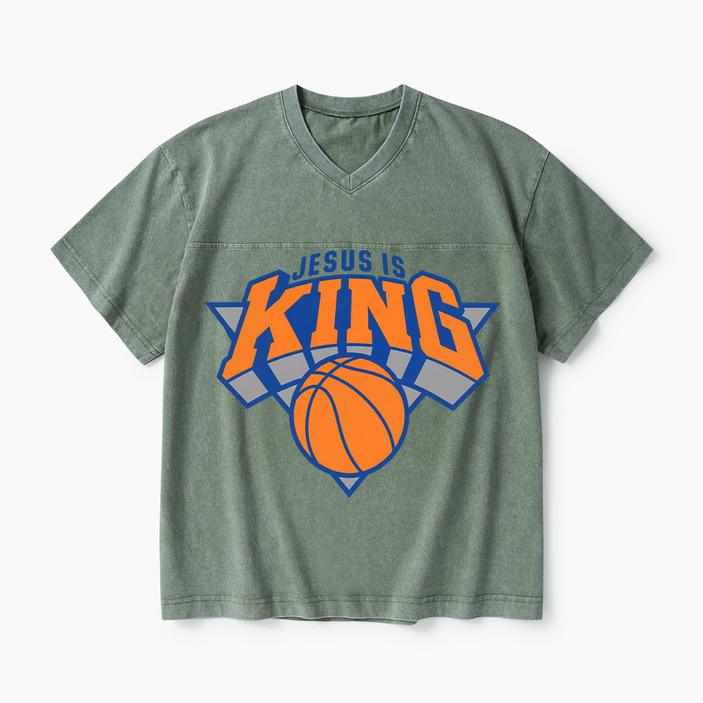 Jesus Is King Christian Washed V-Neck T-Shirt-Teevibe