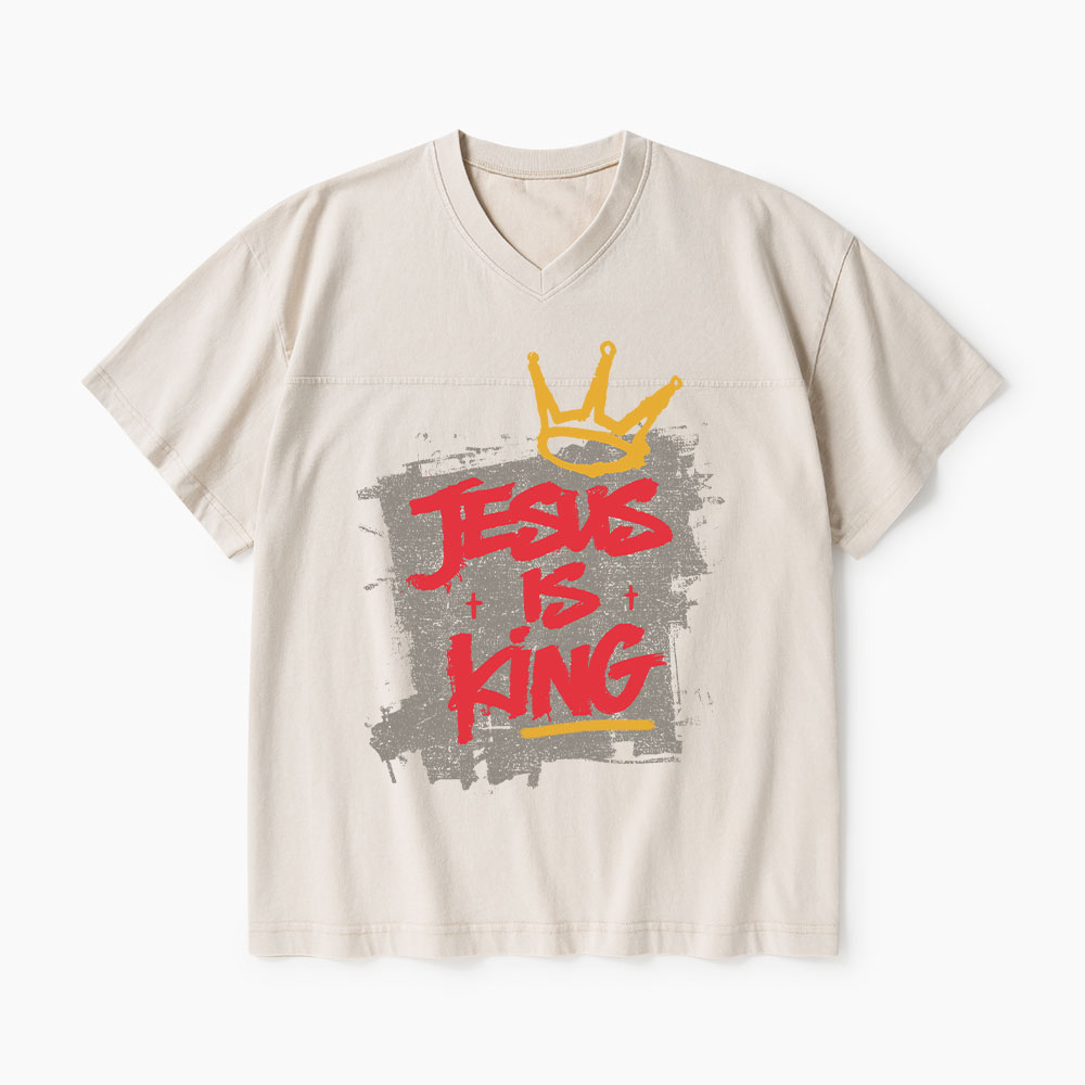 Jesus Is King Christian Washed V-Neck T-Shirt-Teevibe