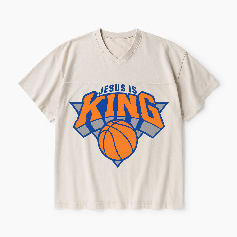 Jesus Is King Christian Washed V-Neck T-Shirt-Teevibe