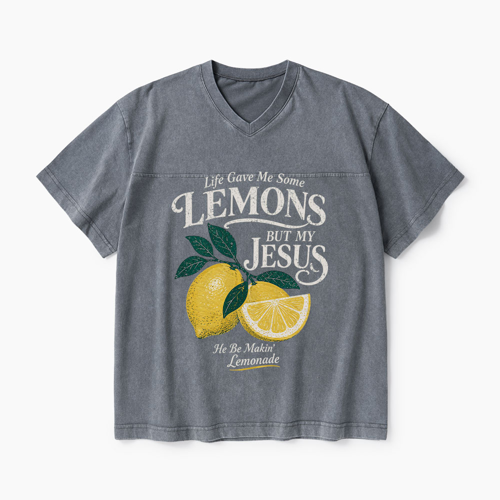 Jesus Makin' Lemonade Christian Washed V-Neck T-Shirt-Teevibe