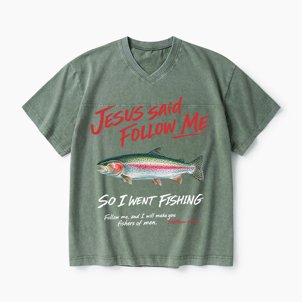 Jesus Said Follow Me Christian Washed V-Neck T-Shirt-Teevibe