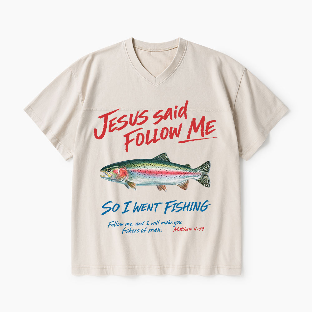 Jesus Said Follow Me Christian Washed V-Neck T-Shirt-Teevibe
