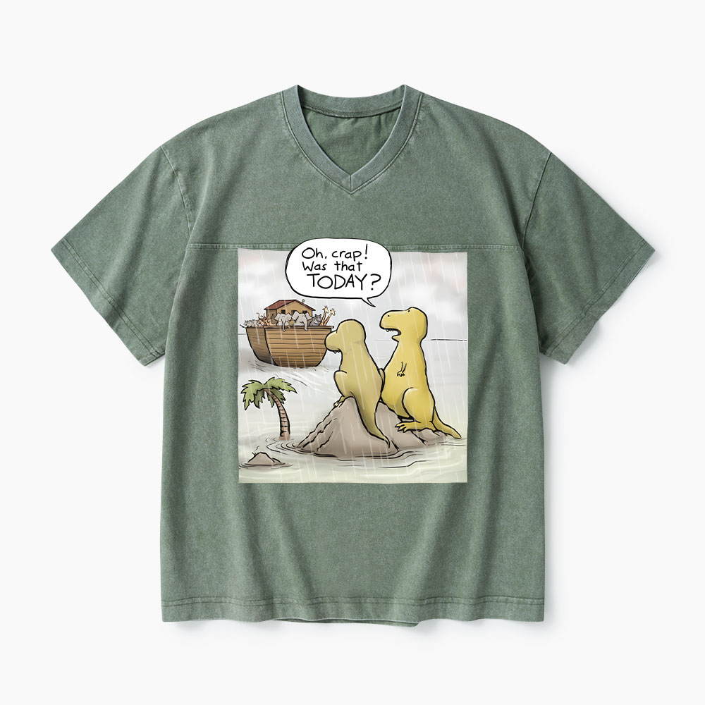Jesus Saves The Funny Dinosaurs Christian Washed V-Neck T-Shirt-Teevibe