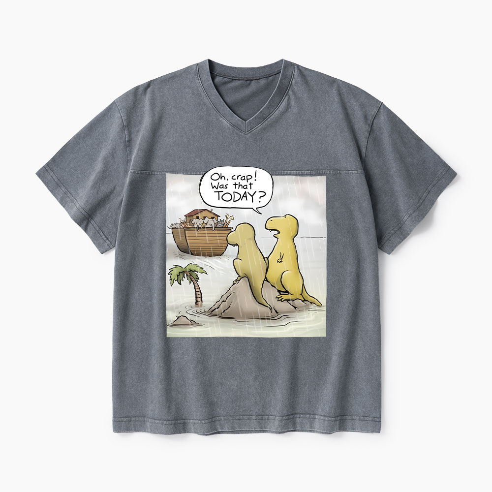 Jesus Saves The Funny Dinosaurs Christian Washed V-Neck T-Shirt-Teevibe