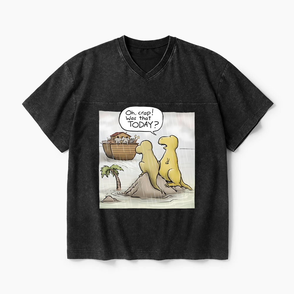 Jesus Saves The Funny Dinosaurs Christian Washed V-Neck T-Shirt-Teevibe