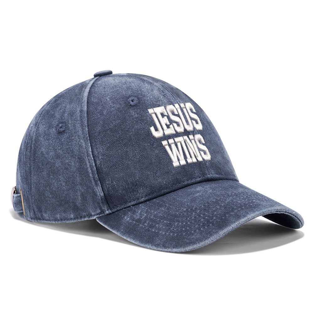 Jesus Wins Christian Couple Washed Hat-Teevibe