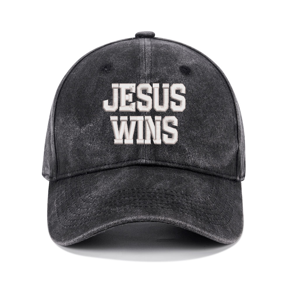 Jesus Wins Christian Couple Washed Hat-Teevibe
