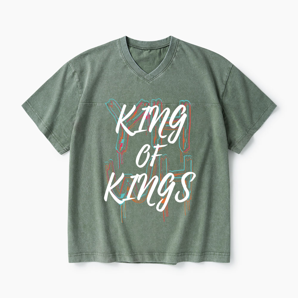 King Of Kings Christian Washed V-Neck T-Shirt-Teevibe