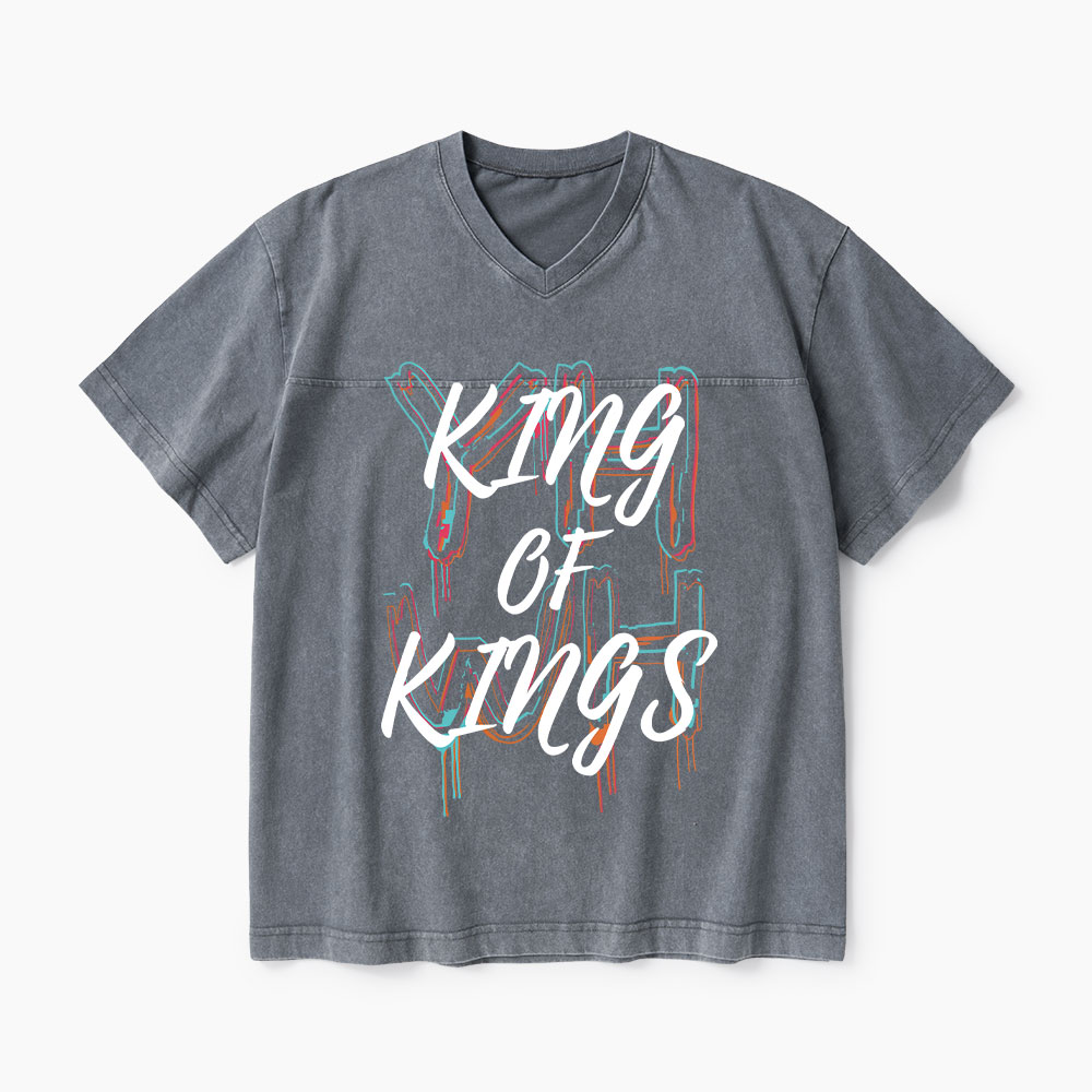 King Of Kings Christian Washed V-Neck T-Shirt-Teevibe