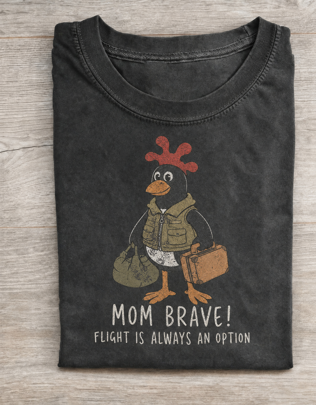 Mom Brave Travel Chicken Vintage Washed T-Shirt-Teevibe