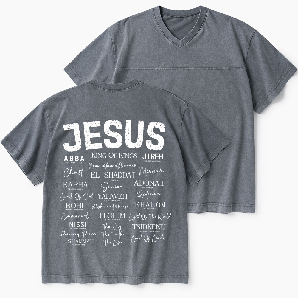 Names Of Jesus Christian Washed V-Neck T-Shirt-Teevibe
