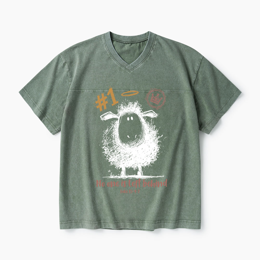 No One Is Left Behind Christian Washed V-Neck T-Shirt-Teevibe