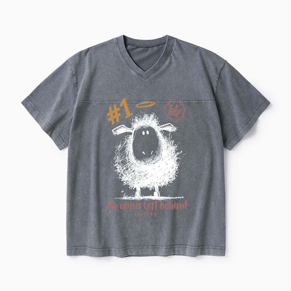 No One Is Left Behind Christian Washed V-Neck T-Shirt-Teevibe