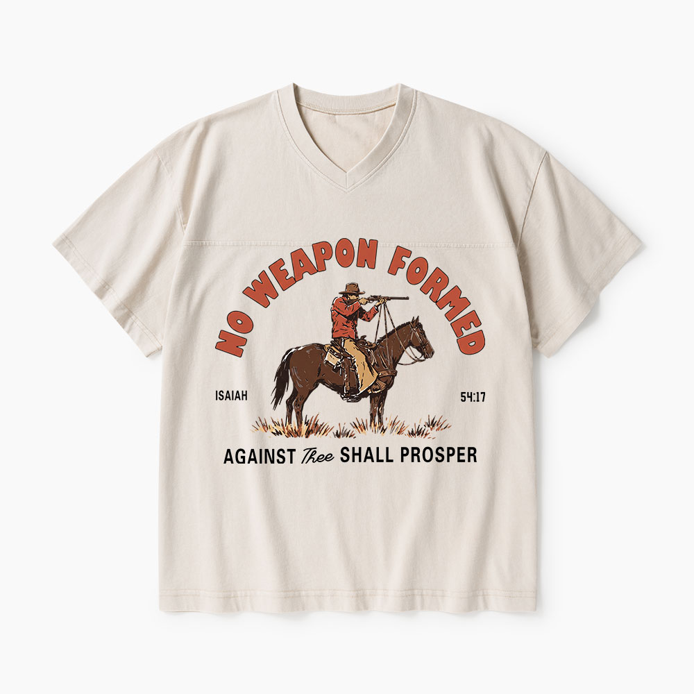 No Weapon Formed Christian Washed V-Neck T-Shirt-Teevibe