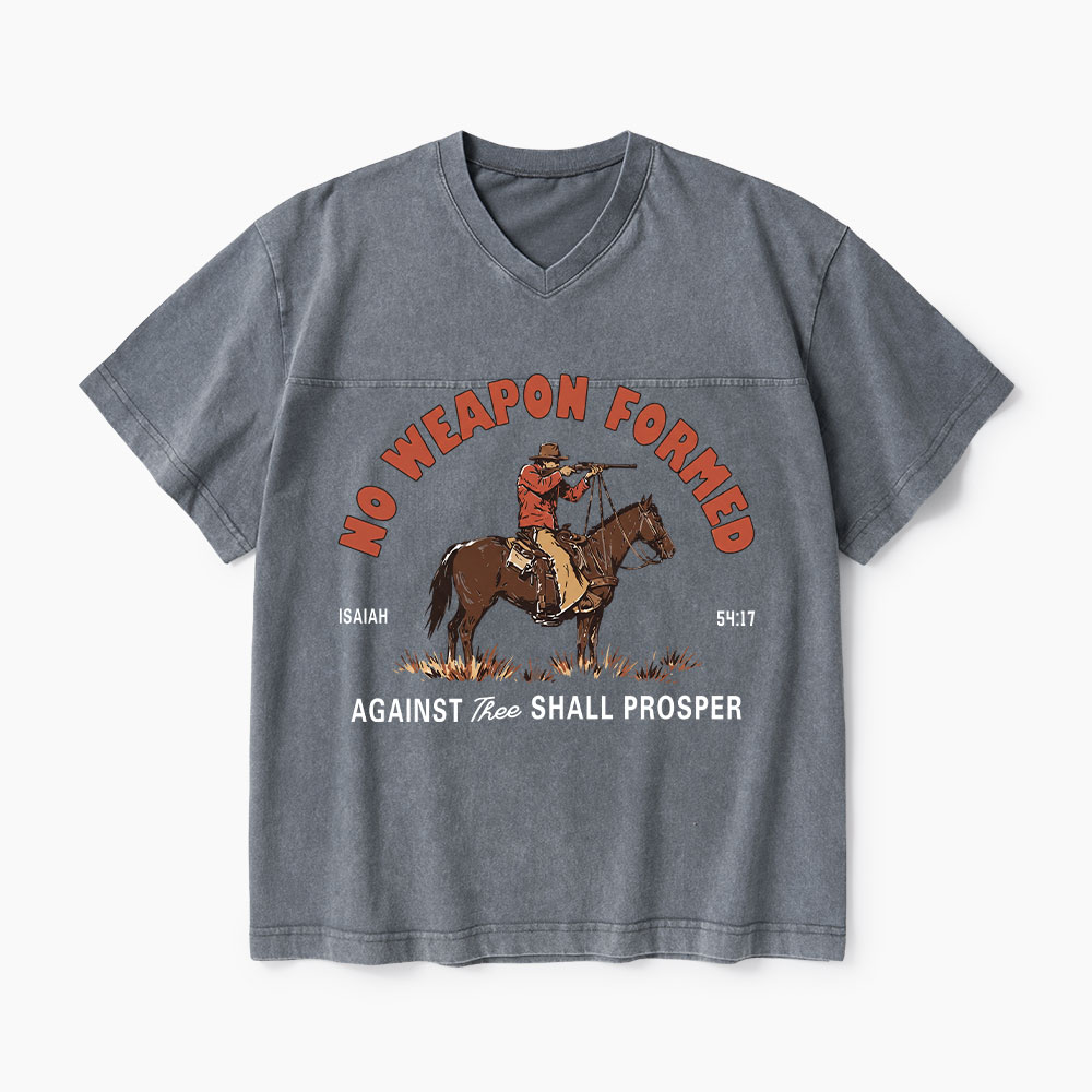 No Weapon Formed Christian Washed V-Neck T-Shirt-Teevibe