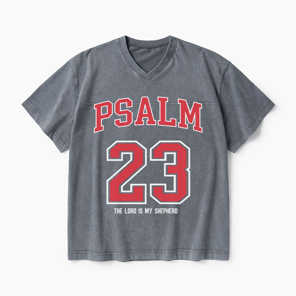 Psalm 23 Christian Washed V-Neck T-Shirt-Teevibe