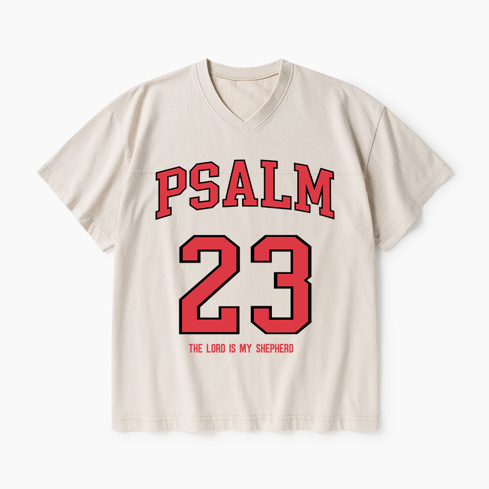 Psalm 23 Christian Washed V-Neck T-Shirt-Teevibe