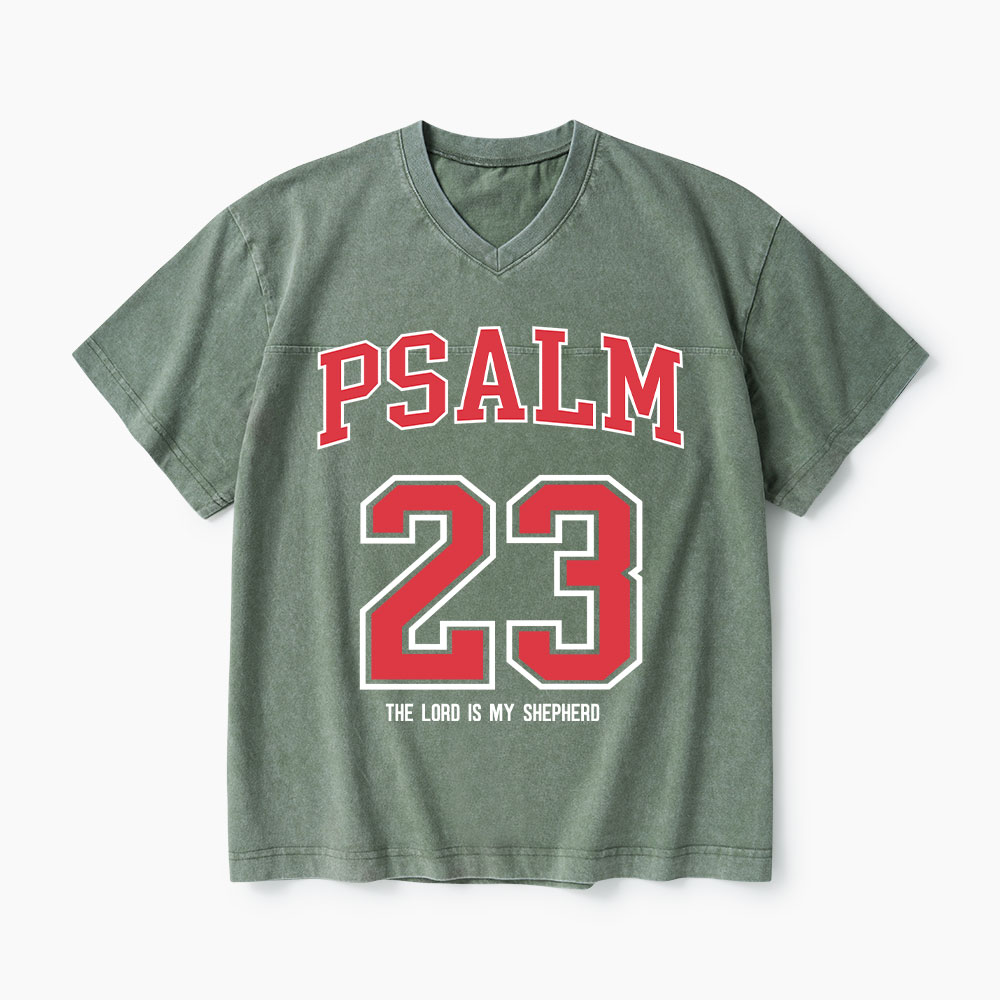 Psalm 23 Christian Washed V-Neck T-Shirt-Teevibe