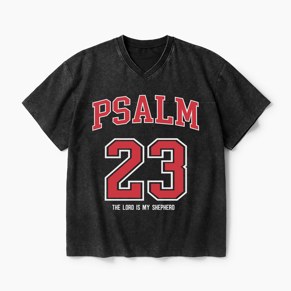 Psalm 23 Christian Washed V-Neck T-Shirt-Teevibe