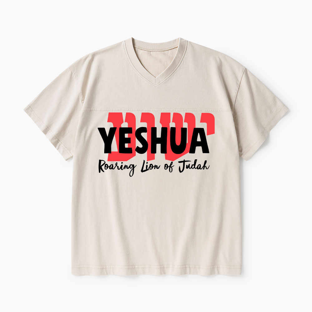 Roaring Lion Of Judah Christian Washed V-Neck T-Shirt-Teevibe