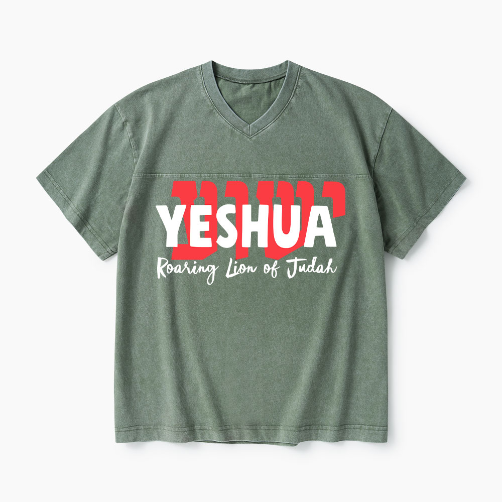 Roaring Lion Of Judah Christian Washed V-Neck T-Shirt-Teevibe